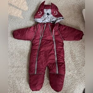 Infant’s Puppy Dog Snowsuit / Bunting Suit with Hood in Maroon/Gray - NWOT